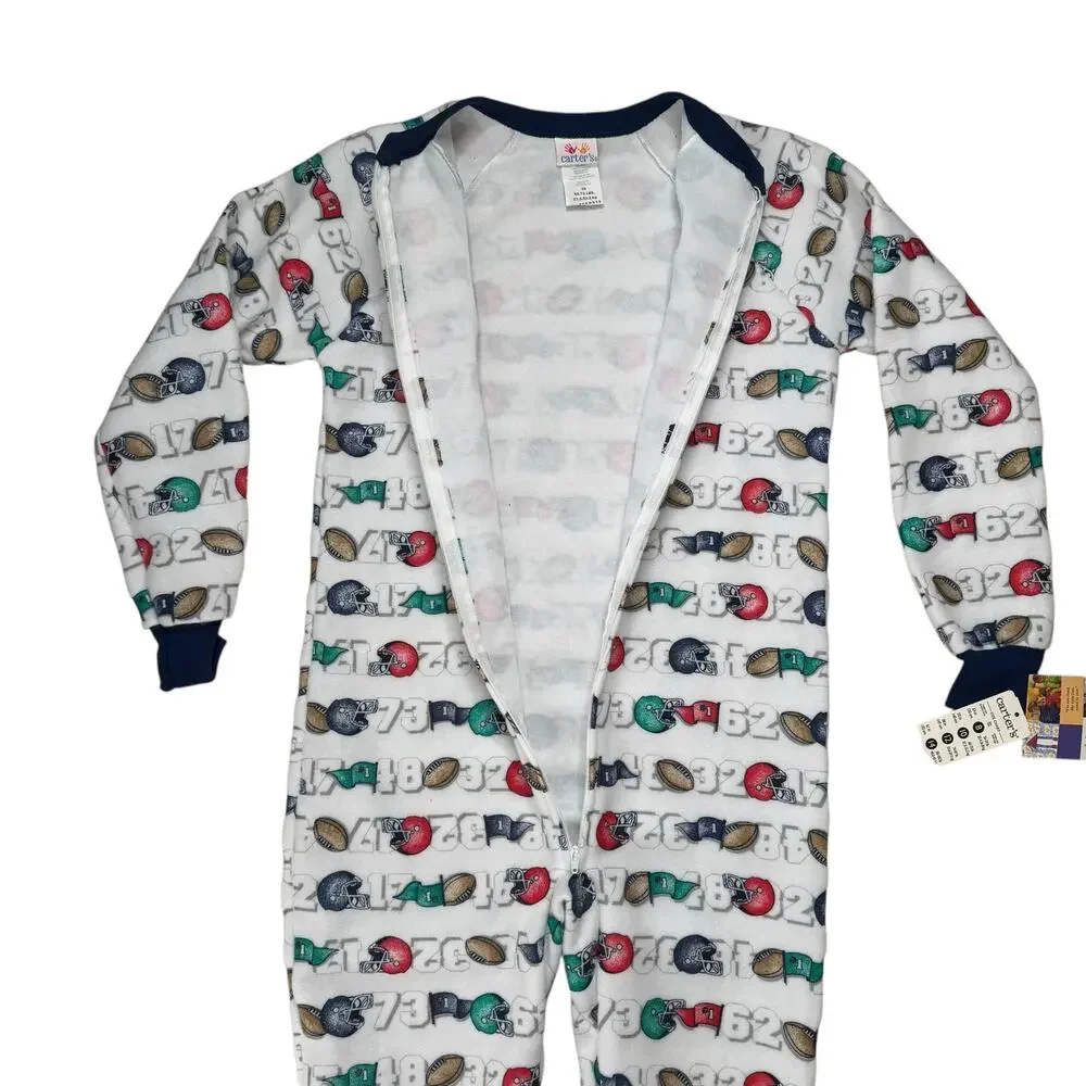 Vintage CARTERS *NEW* Football Fleece Long Johns Bodysuit Size 10 Kids Pajama